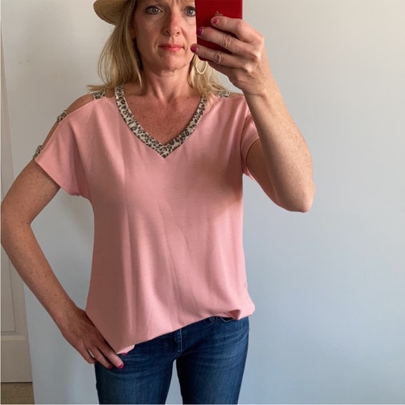 Blush V Neck, Cold Shoulder Top - Picture 8 of 8